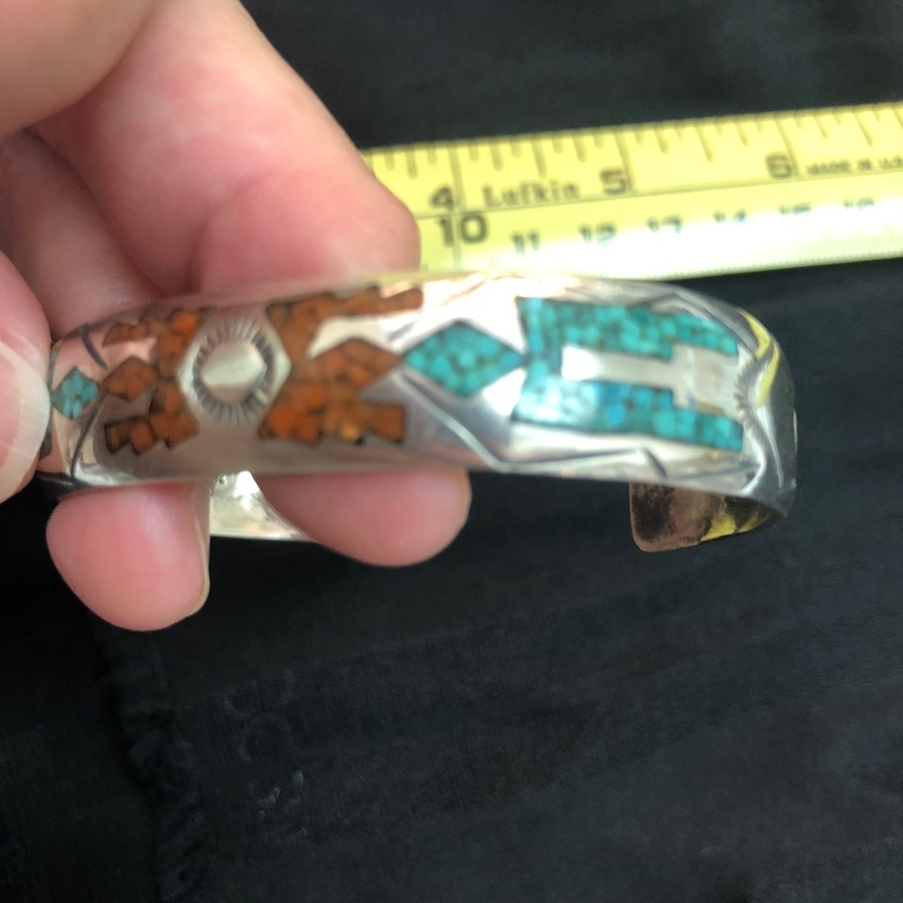 Mother’s Day,Sterling Silver/turquoise/coral cuff bracelet, Signed by theartist. - Picture 9 of 15